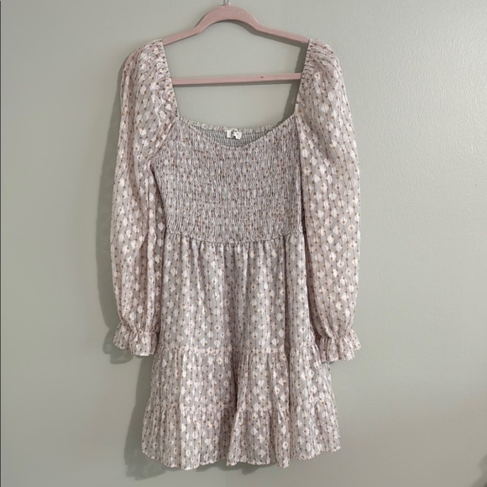 Storia Cream Smocked Puff Sleeve Sundress